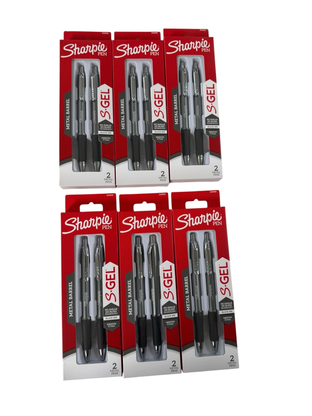 NWT Sharpie S-Gel Metal Barrel Gel Pens Black 0.7mm 12 Pens - 6 Sealed 2-Packs